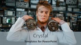  Presentation with radiation - Amazing PPT layouts having scientist holds radiation devices in his hands backdrop and a light blue colored foreground