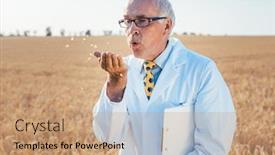  Presentation with testing - Beautiful presentation theme featuring scientist-in-grain-field-testing backdrop and a coral colored foreground