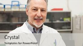  Presentation with laboratory - Colorful presentation design enhanced with scientist in his laboratory backdrop and a light gray colored foreground