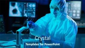  Presentation with laboratory equipment - Beautiful theme featuring scientist-in-protection-suit backdrop and a ocean colored foreground