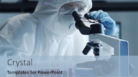  Presentation with laboratory equipment - Colorful theme enhanced with scientist-in-protection-suit backdrop and a light blue colored foreground