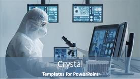  Presentation with hazard - Audience pleasing PPT theme consisting of scientist-in-protection-suit backdrop and a teal colored foreground