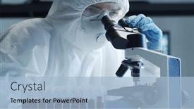  Presentation with laboratory equipment - Theme consisting of scientist-in-protection-suit background and a light blue colored foreground