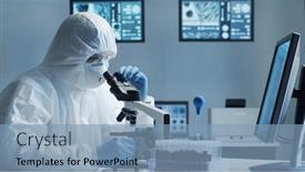  Presentation with laboratory equipment - Slides with scientist-in-protection-suit background and a light blue colored foreground