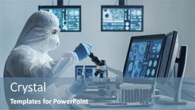  Presentation with laboratory equipment - Colorful PPT theme enhanced with scientist-in-protection-suit backdrop and a seafoam green colored foreground