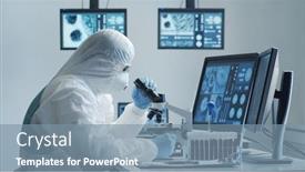  Presentation with laboratory equipment - PPT layouts featuring scientist-in-protection-suit background and a seafoam green colored foreground