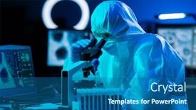  Presentation with laboratory equipment - Slide deck enhanced with scientist-in-protection-suits background and a ocean colored foreground