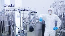  Presentation with textile spinning machine in factory - Slides featuring scientist in protective suit leaning background and a sky blue colored foreground