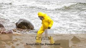  Presentation with case - Beautiful slide deck featuring scientist-in-protective-suit backdrop and a coral colored foreground
