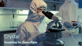  Presentation with laboratory chemical - Beautiful slide set featuring scientist-in-protective-workwear-examining backdrop and a ocean colored foreground