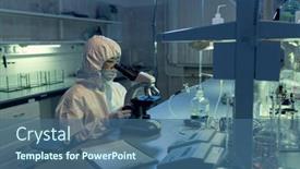  Presentation with bacterium - Colorful presentation design enhanced with scientist-in-protective-workwear-examining backdrop and a ocean colored foreground