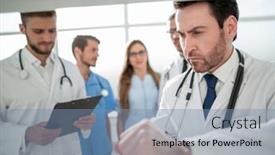  Presentation with tests - Slide deck consisting of scientist-in-uniform-doing-tests background and a seafoam green colored foreground