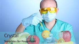  Presentation with gmo - Beautiful PPT theme featuring scientist injecting gmo backdrop and a light blue colored foreground