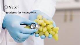  Presentation with listening - Colorful presentation design enhanced with scientist listening grapes with stethoscope backdrop and a  colored foreground