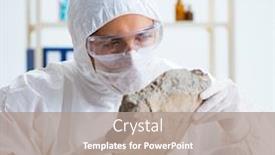  Presentation with lab - PPT theme consisting of prehistoric - scientist looking and stone samples background and a coral colored foreground