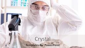  Presentation with lab - Amazing presentation design having scientist looking and stone samples in lab backdrop and a soft green colored foreground
