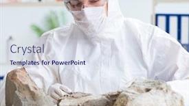  Presentation with scientist - Amazing PPT theme having scientist-looking-and-stone-samples backdrop and a sky blue colored foreground