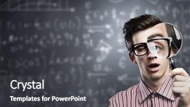  Presentation with man looking up happy - Beautiful presentation theme featuring scientist looking in magnifying glass backdrop and a  colored foreground