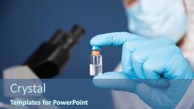  Presentation with vaccine development - PPT theme enhanced with scientist-looking-through-a-microscope background and a ocean colored foreground