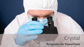  Presentation with vaccine development - PPT theme consisting of scientist-looking-through-a-microscope background and a light gray colored foreground