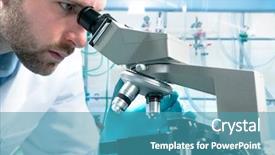  Presentation with microscope - PPT theme consisting of scientist looking through a microscope background and a teal colored foreground