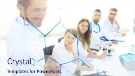  Presentation with academic - Presentation theme having scientist makes a report background and a sky blue colored foreground