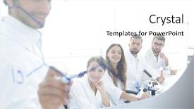  Presentation with academic - Audience pleasing PPT theme consisting of scientist makes a report backdrop and a white colored foreground