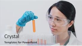  Presentation with tea leaves test tube - Cool new presentation theme with scientist making observation on test backdrop and a light gray colored foreground