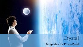  Presentation with research - PPT theme with scientist-man-make-research-mixed background and a light blue colored foreground