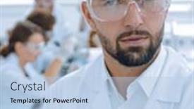  Presentation with laboratory - PPT theme featuring scientist-microbiologist-in-the-laboratory background and a light blue colored foreground