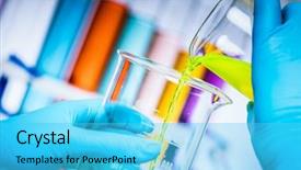  Presentation with laboratory equipment - Amazing slide deck having scientist mixes two colourful substances backdrop and a cyan colored foreground