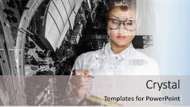  Presentation with scientist - Audience pleasing slide deck consisting of scientist on city background mixed backdrop and a light gray colored foreground