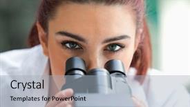  Presentation with microscope - Cool new presentation design with scientist posing with a microscope backdrop and a light blue colored foreground