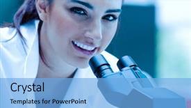  Presentation with laboratory chemical chalk - Amazing slide set having scientist posing with a microscope backdrop and a light blue colored foreground