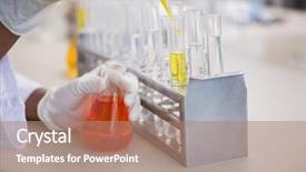  Presentation with fluid - PPT theme enhanced with scientist pouring orange fluid in test tube in laboratory background and a coral colored foreground