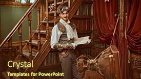  Presentation with inventor - Cool new theme with scientist-steampunk-man-inventor-works backdrop and a tawny brown colored foreground