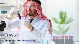  Presentation with testing - Colorful PPT layouts enhanced with scientist testing quality of oil backdrop and a sky blue colored foreground