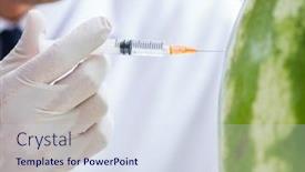  Presentation with testing - Cool new slide set with scientist-testing-watermelon-in-lab backdrop and a sky blue colored foreground