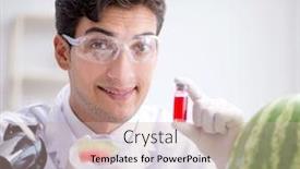  Presentation with testing - Colorful slide set enhanced with scientist-testing-watermelon-in-lab backdrop and a coral colored foreground