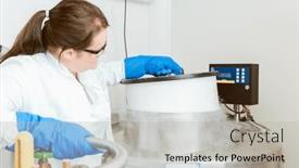  Presentation with machinery - PPT theme featuring scientist-using-liquid-nitrogen-machinery background and a light gray colored foreground