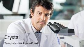  Presentation with biological disaster healthcare scientist - Cool new PPT theme with scientist using microscope in laboratory backdrop and a lemonade colored foreground