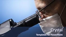  Presentation with laboratory chemical - Cool new PPT theme with scientist with microscope in chemical backdrop and a ocean colored foreground