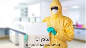  Presentation with hazmat - Colorful PPT theme enhanced with scientist with protective yellow hazmat backdrop and a yellow colored foreground