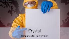  Presentation with hazmat - Colorful PPT theme enhanced with scientist with protective yellow hazmat backdrop and a light gray colored foreground