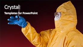  Presentation with hazmat - Colorful PPT theme enhanced with scientist with protective yellow hazmat backdrop and a black colored foreground