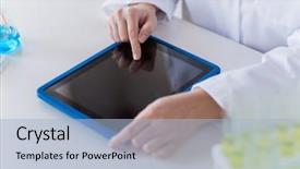  Presentation with chemistry tablet - Slide set featuring scientist with tablet pc computer background and a  colored foreground