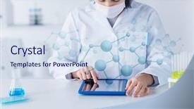  Presentation with chemistry tablet - Audience pleasing PPT theme consisting of scientist with tablet pc computer backdrop and a sky blue colored foreground