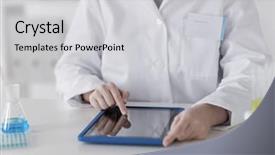  Presentation with chemistry tablet - Slides consisting of scientist with tablet pc computer background and a light gray colored foreground