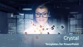  Presentation with research - Cool new presentation design with scientist woman doing research mixed media backdrop and a ocean colored foreground