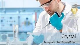  Presentation with laboratory - Audience pleasing slides consisting of scientist working at the laboratory backdrop and a light blue colored foreground